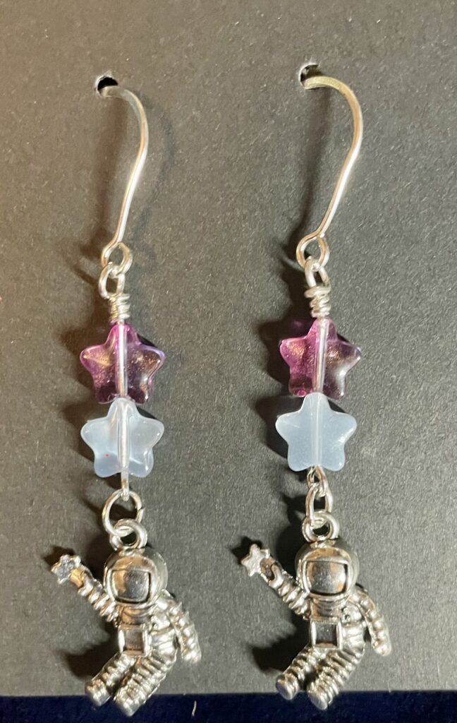Astronaut Charm Star Beads Silver Earrings